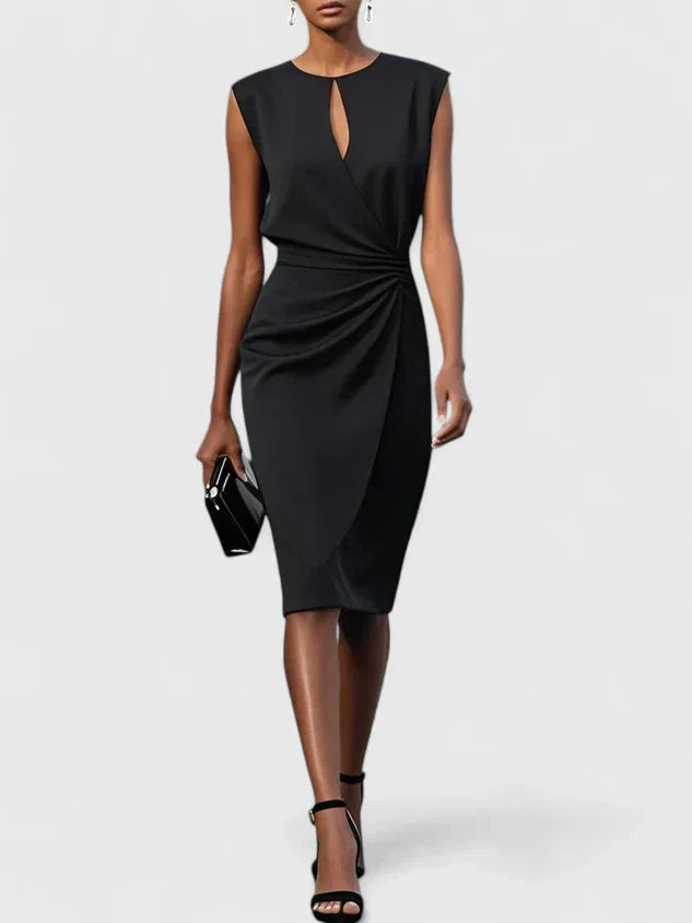 Women's Midi Dress with Keyhole Neckline for Cocktail Events