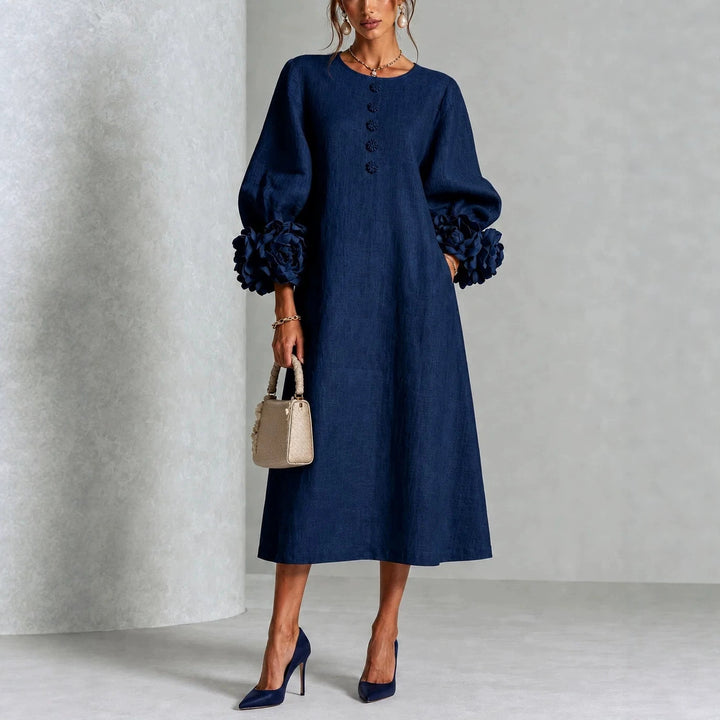 Floral Puff Sleeve A-Line Dress, French Style Party Dress