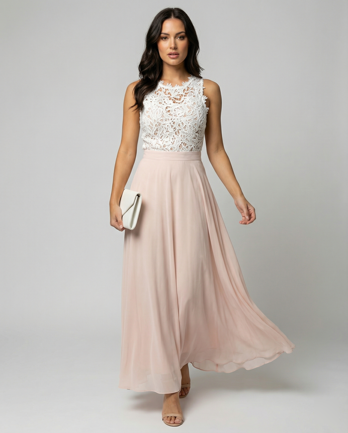 Women's Lace Bodice Maxi Dress with Flowing Skirt