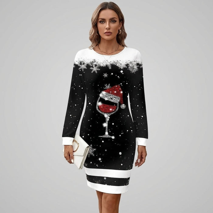 Women's Christmas Sweatshirt Dress with Snowflake Print