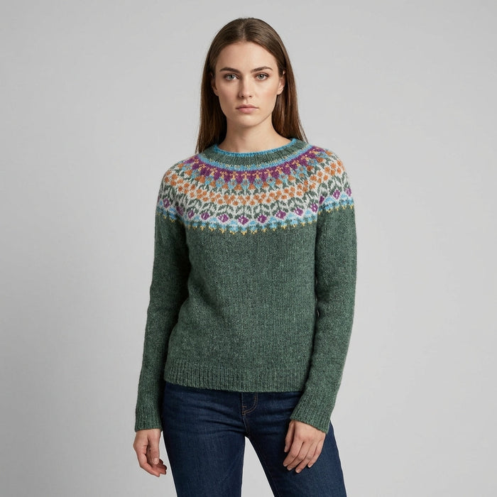 Women's Fair Isle Yoke Sweater with Crew Neck
