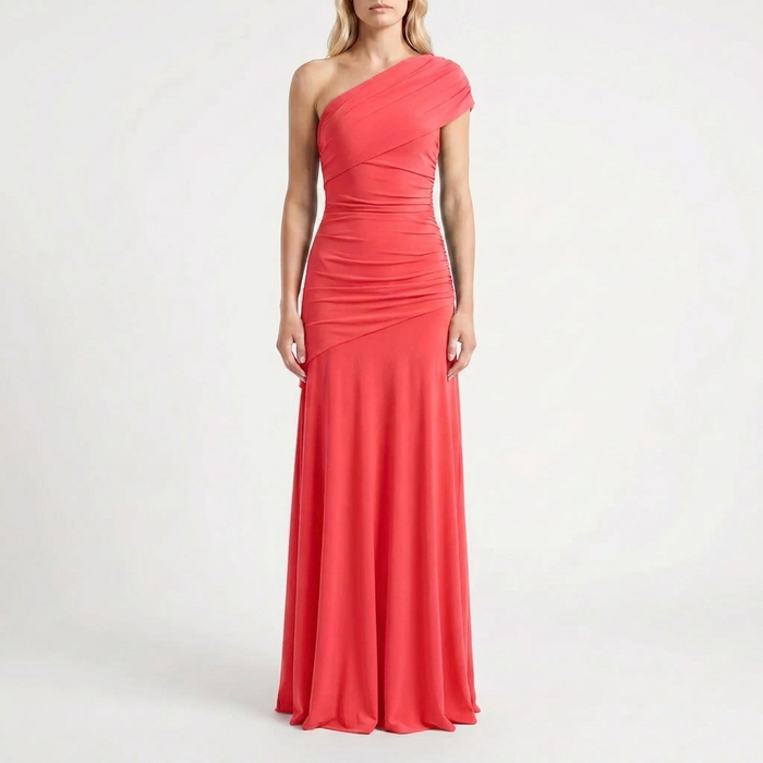 Women's One-Shoulder Ruched Maxi Dress for Formal Events