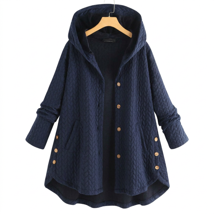 Women's Quilted Hooded Jacket with Button Front