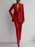 Women's 2-Piece Suit with Double-Breasted Closure for Office Wear