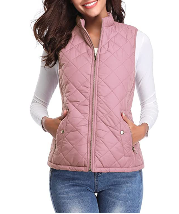 Women's Quilted Puffer Vest with Zip Front and Side Pockets