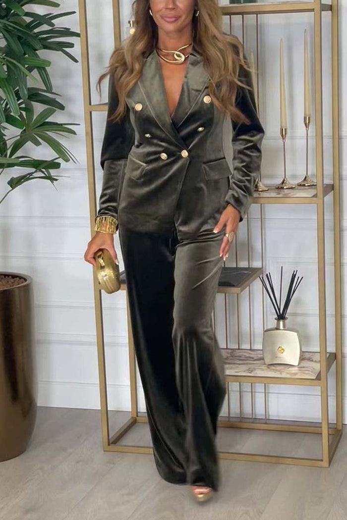 Women's Double-Breasted Blazer and Trousers Suit Set