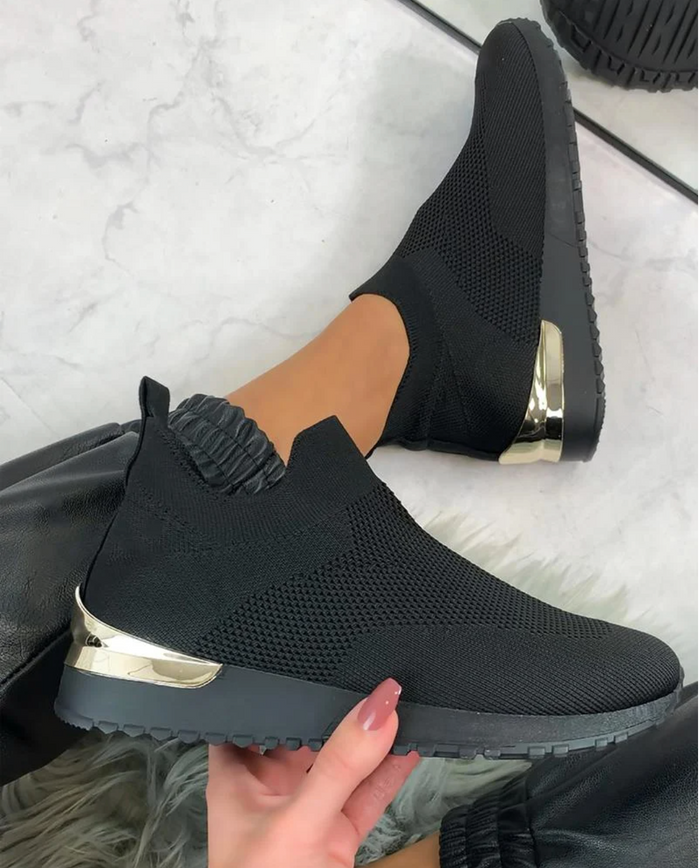 Women's Knit Slip-On Sneakers with Gold Heel Detail
