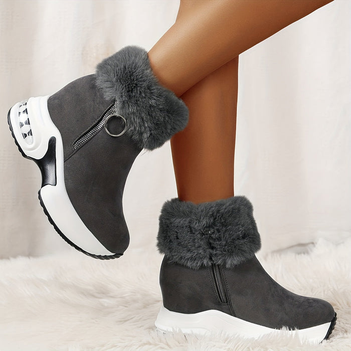 Women's Faux Fur Trim Winter Ankle Boots Platform Sole