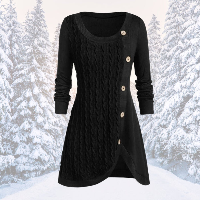 Women's Cable Knit Tunic with Button Detail Long Sleeve