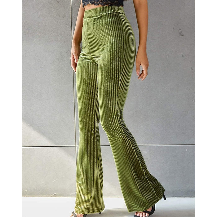 Women's High-Waist Ribbed Flared Pants Elastic Waistband