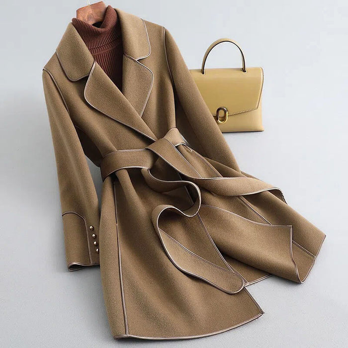 Women's Belted Trench Coat with Notched Lapel