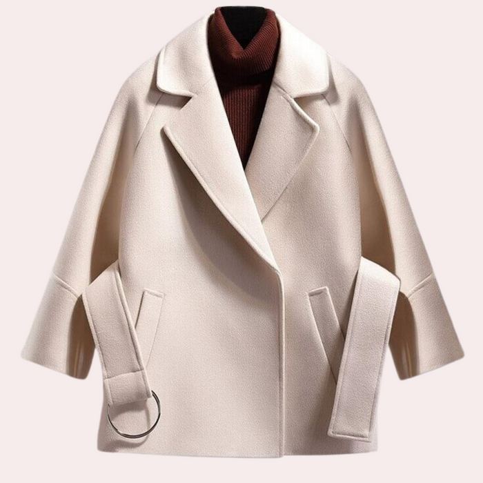 Women's Belted Coat with Wide Collar and Relaxed Fit