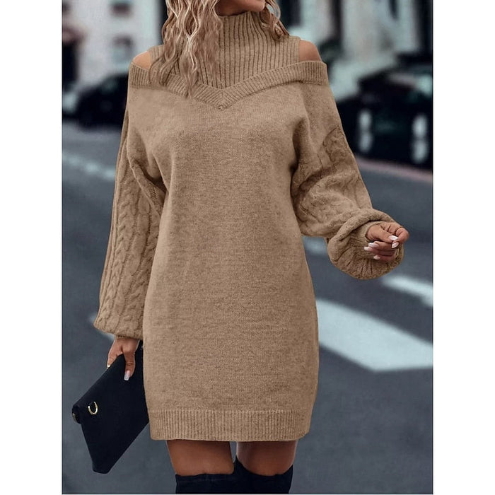 Women's Cold-Shoulder Turtleneck Sweater Dress