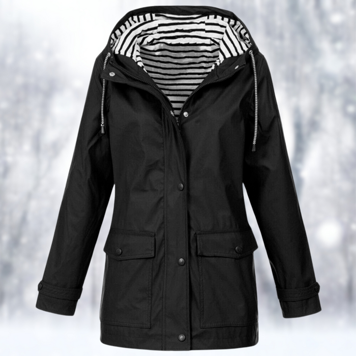 Women's Hooded Rain Jacket Zip Front with Snap Closure