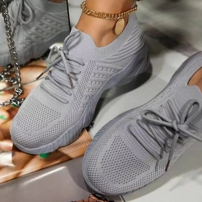 Women's Knit Slip-On Sneakers with Lace-Up Detail