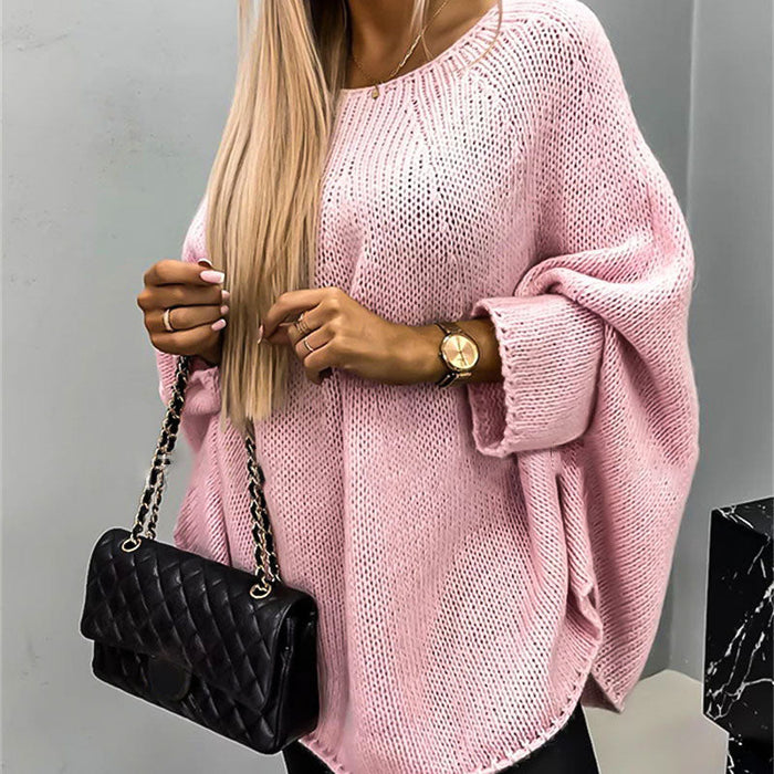 Women's Oversized Open-Knit Sweater Dolman Sleeve