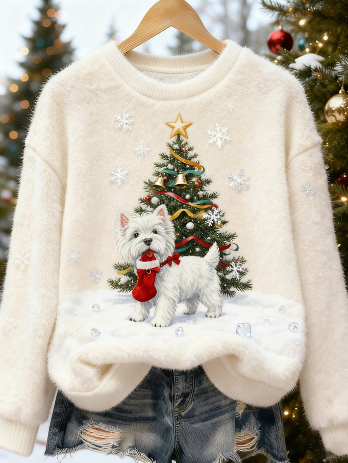 Maya - Retro Christmas Art Print of Animals for Women, Casual Flannel Top