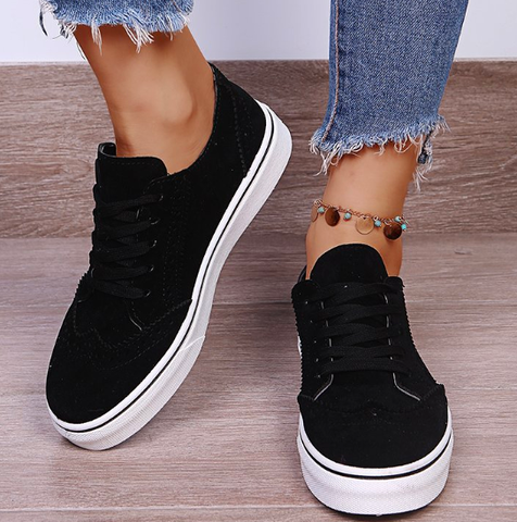 Women's Black Lace-Up Sneakers with White Sole