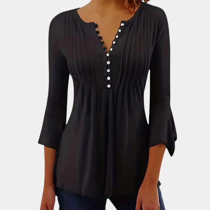 Women's Button Front Tunic Top with Bell Sleeves