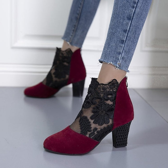 Women's Lace-Accent Ankle Boots with Block Heel
