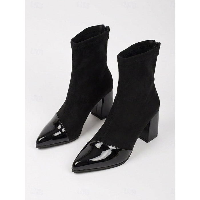 Women's Cap-Toe Ankle Boots with Block Heel Sock Fit