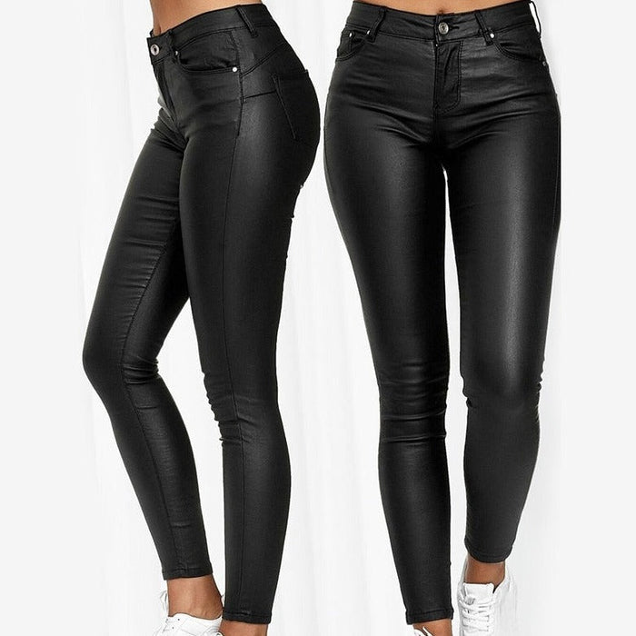 Women's Coated Skinny Jeggings with Button and Zip