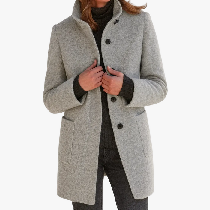 Women's Stand Collar Button-Front Coat with Patch Pockets